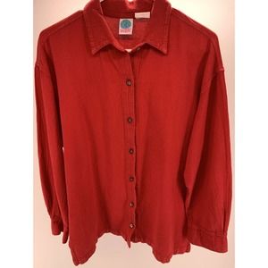 Vintage WEK Button Up Shirt Long Sleeve Red 100% Cotton Textured Size Medium